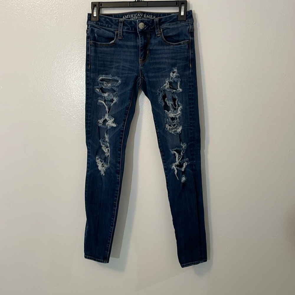 American Eagle Outfitters jegging denim blue jeans pants size 0 short distressed